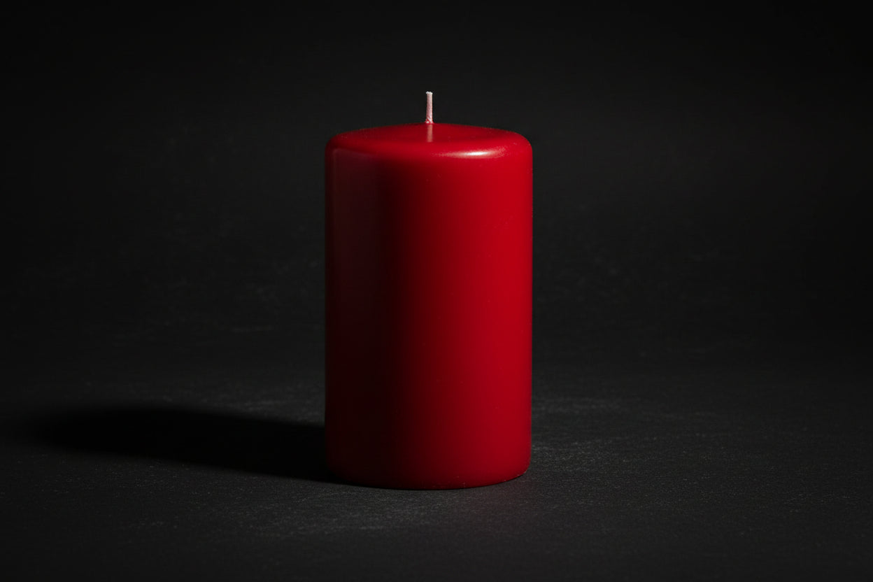 Red candle on a white background
