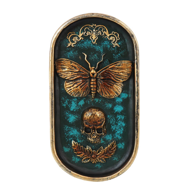 Moth and skull incense burner front view