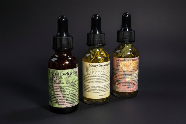 Prosperity Ignition Set with three ritual oil bottles for money drawing, abundance, and luck-focused ritual work