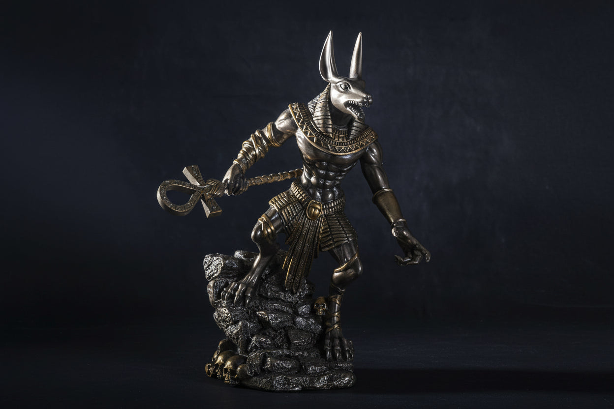 Statue of a Egyptian deity with a dark background