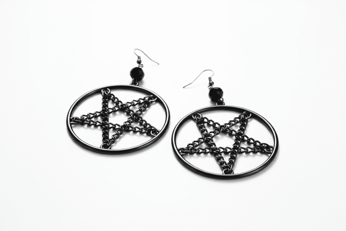 Black Chain Pentagram Earrings – Edgy Occult Statement
