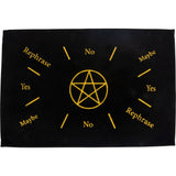 Black cloth with yellow pentacle symbol and decision-making text on a white background