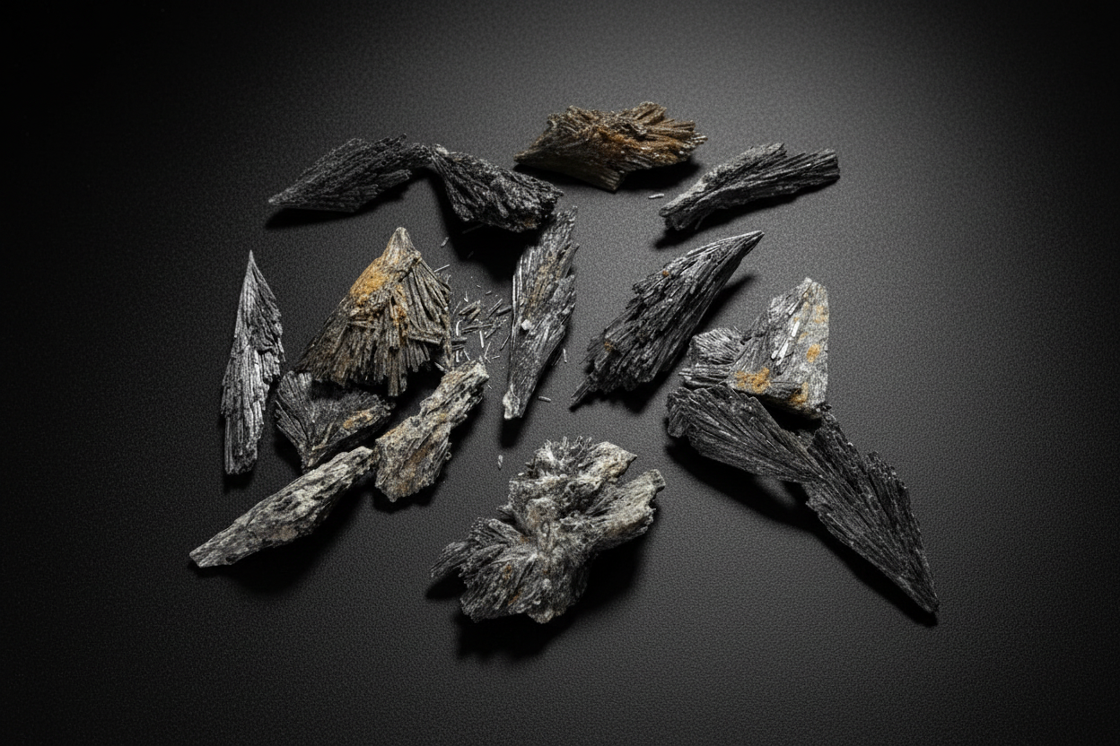 Raw dark bladed specimen sold as black kyanite with a natural wing-like form