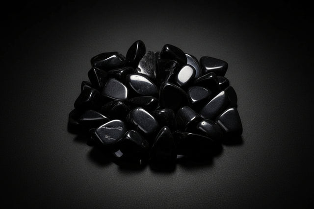 Black pebbles on a white background its black obsidian