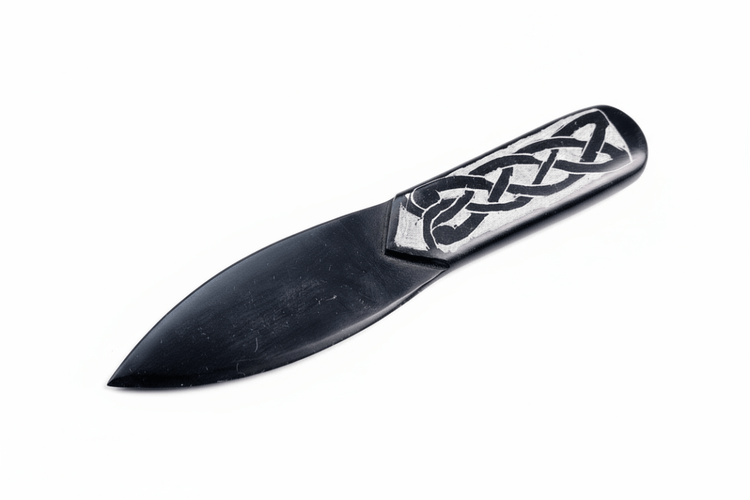 Black Soapstone Athame – Celtic Engraved Ritual Blade