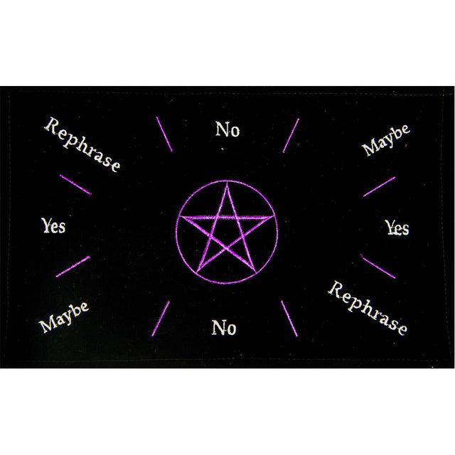 Black board with a purple pentagram and decision-making text on a white background