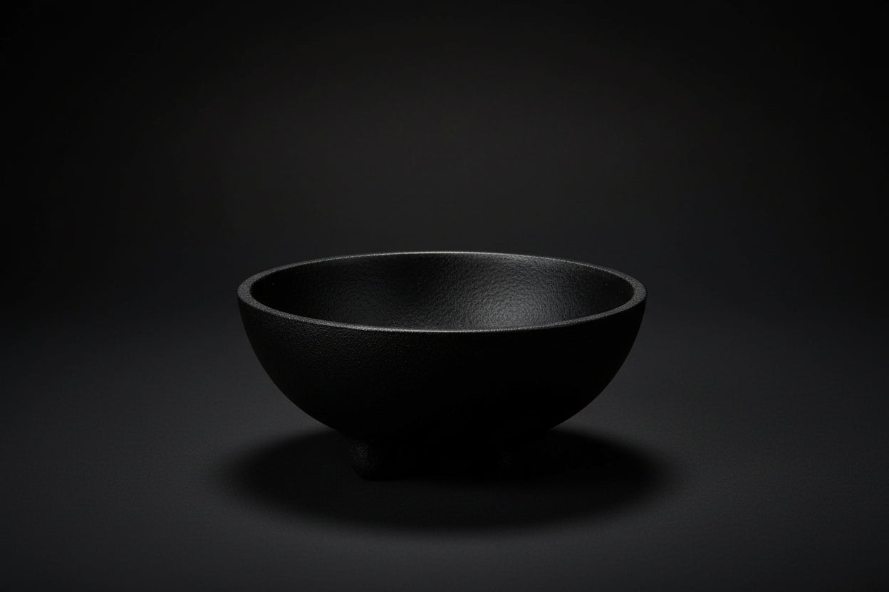 Oval cast iron incense burner and offering bowl