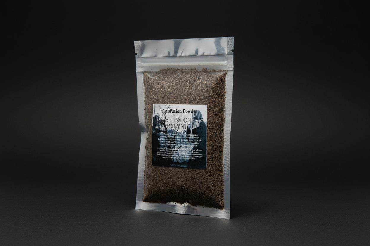 Package of 'Confusion Powder' with a label on a white background