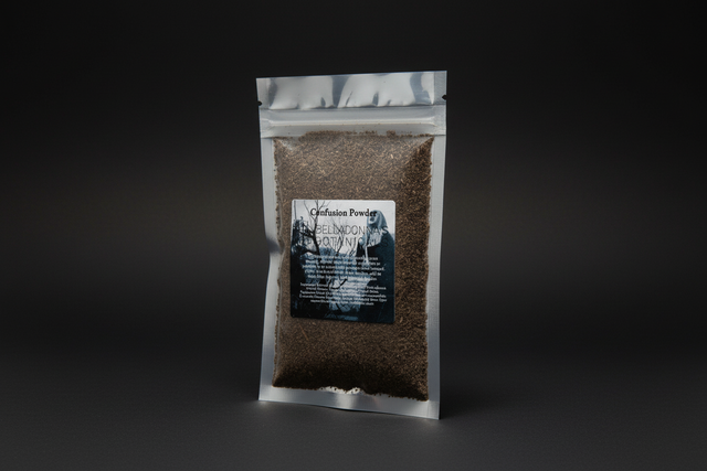 Package of 'Confusion Powder' with a label on a white background