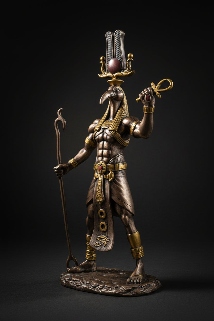 Statue of a warrior with a helmet and spear on a white background