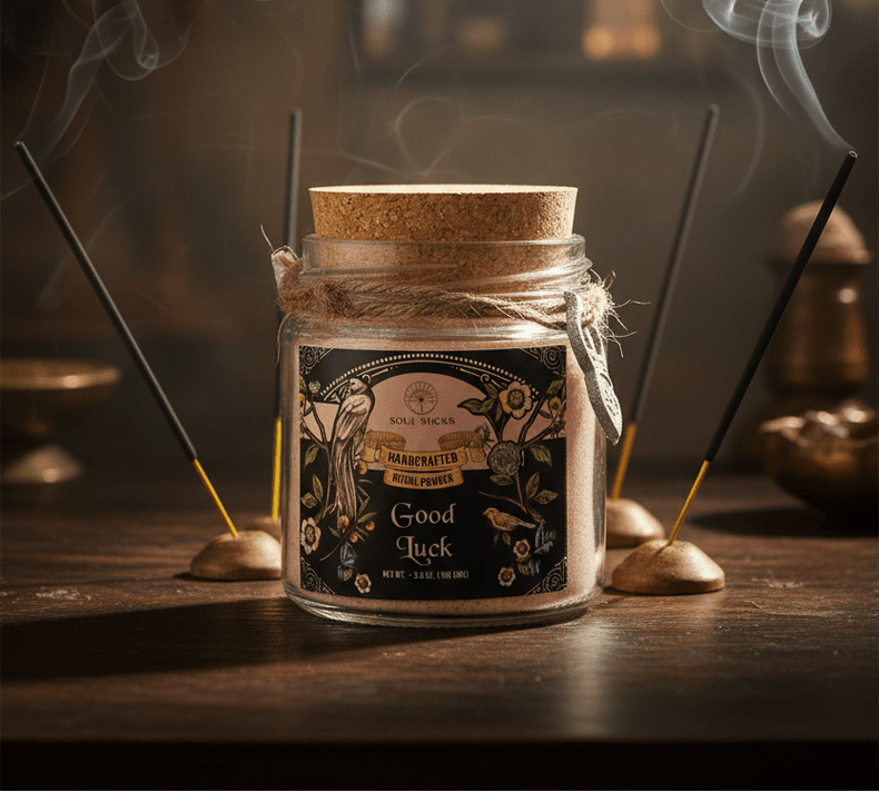 Jar of incense with smoking sticks on a wooden surface