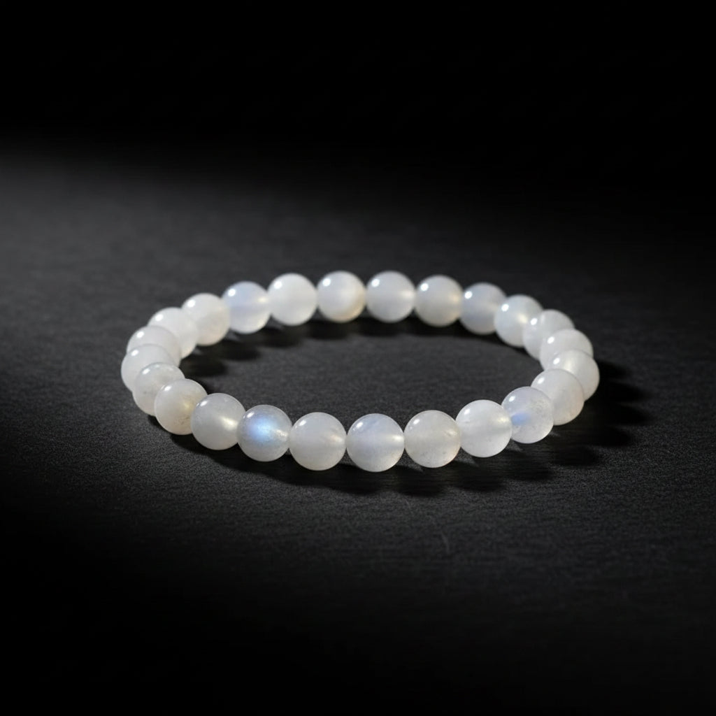 White moonstone beaded stretch bracelet