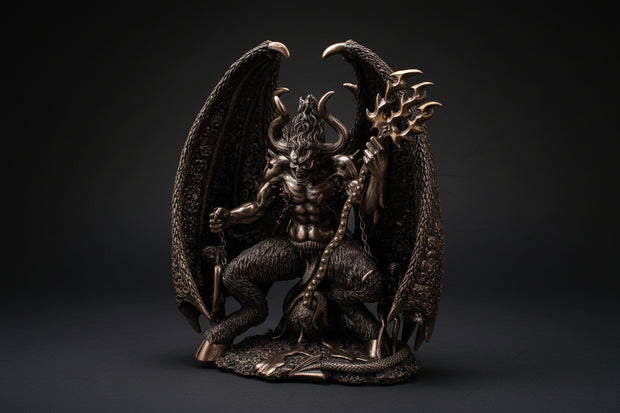Lucifer statue with winged figure and detailed sculpted base