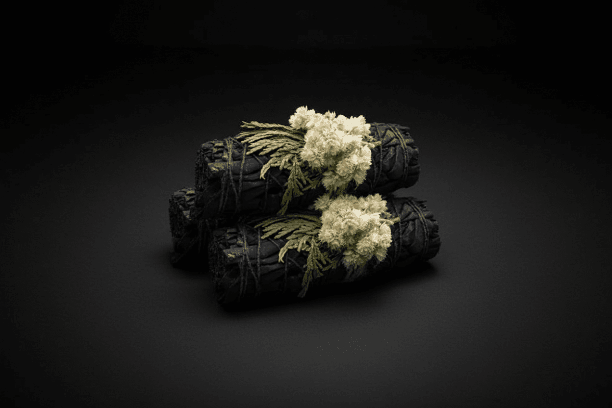 Midnight Bloom floral white sage smoke cleansing wand