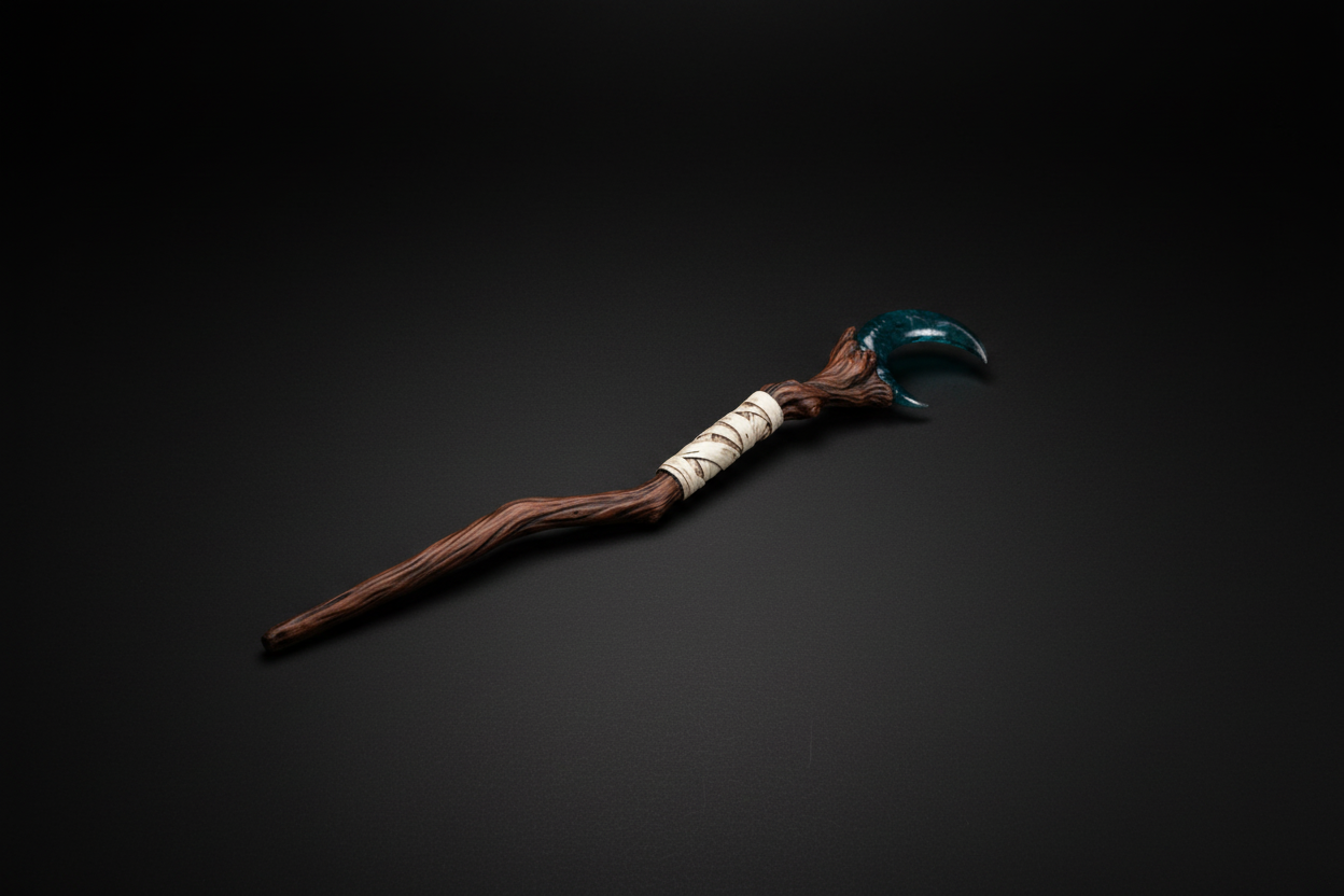Moonbranch Wand – Twisted Woodgrain with Blue Moon Wrap