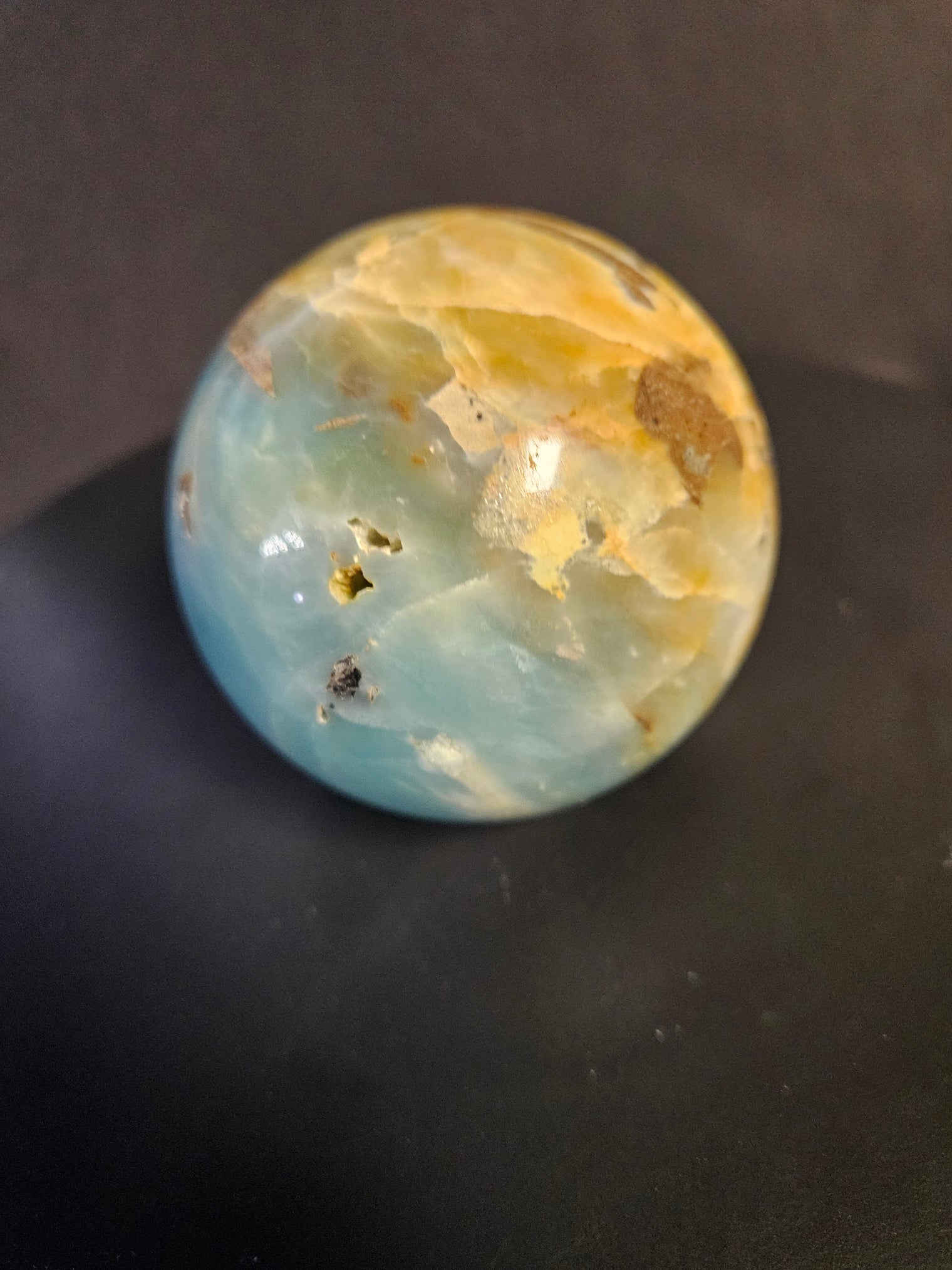 Sky Blue Amazonite with Hematite Sphere
