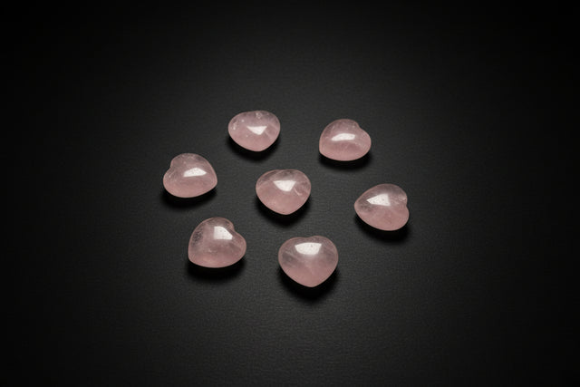 Hand holding pink heart-shaped objects with flowers in the background