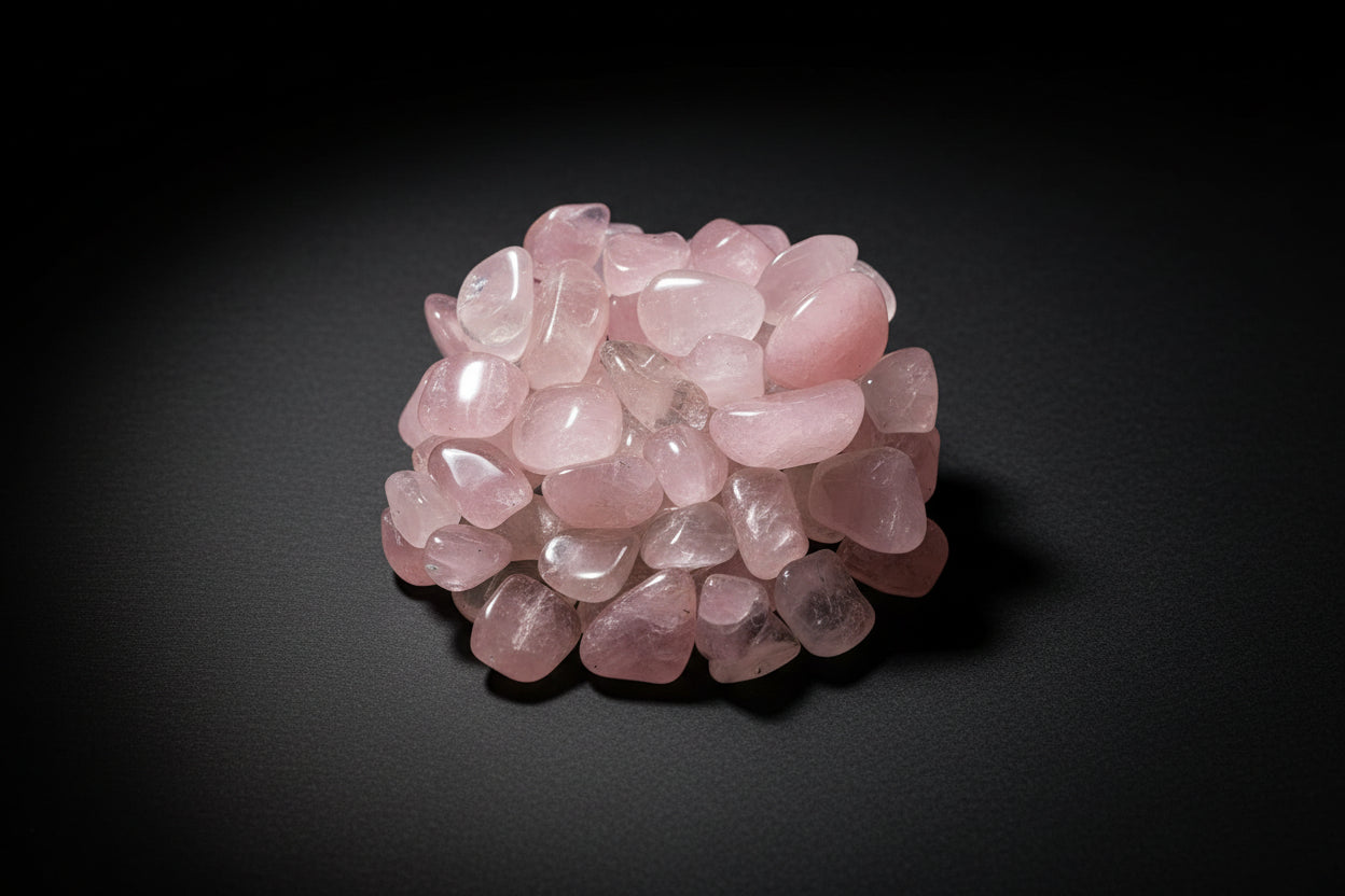 Pink tumbled stones on a white background