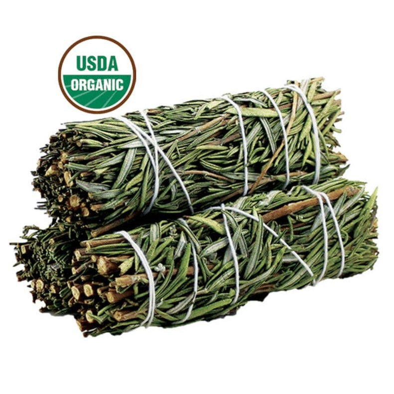 Two bundles of green herbs tied together with a USDA Organic label on a white background