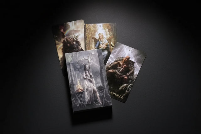 Runic Tarot deck with Elder Futhark glyphs on white background