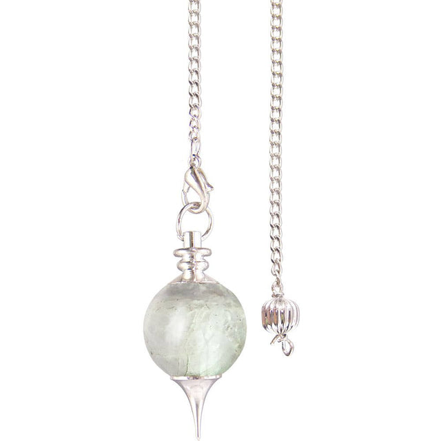 Necklace with a green glass pendant on a white background