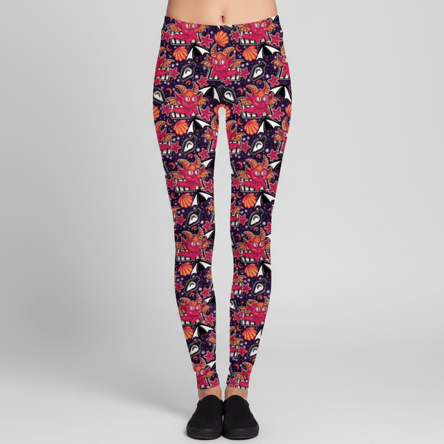 Colorful patterned leggings on a plain background