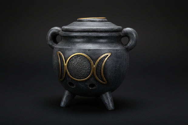 Triple Moon cauldron backflow incense burner