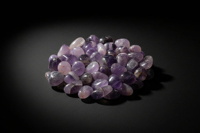 Amethyst stones on a white background