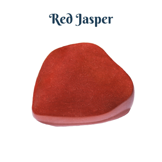 Red jasper stone on a white background with 'Red Jasper' text above.