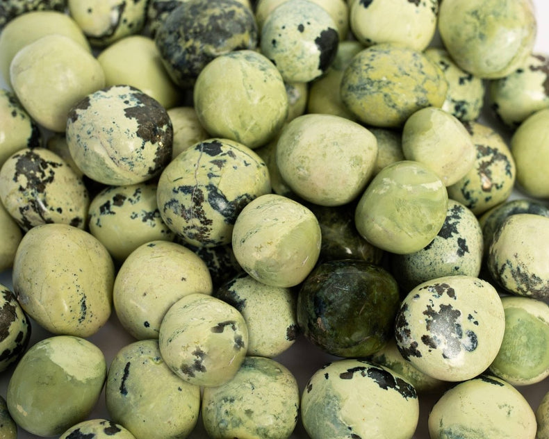 Close-up of green and black marbled stones