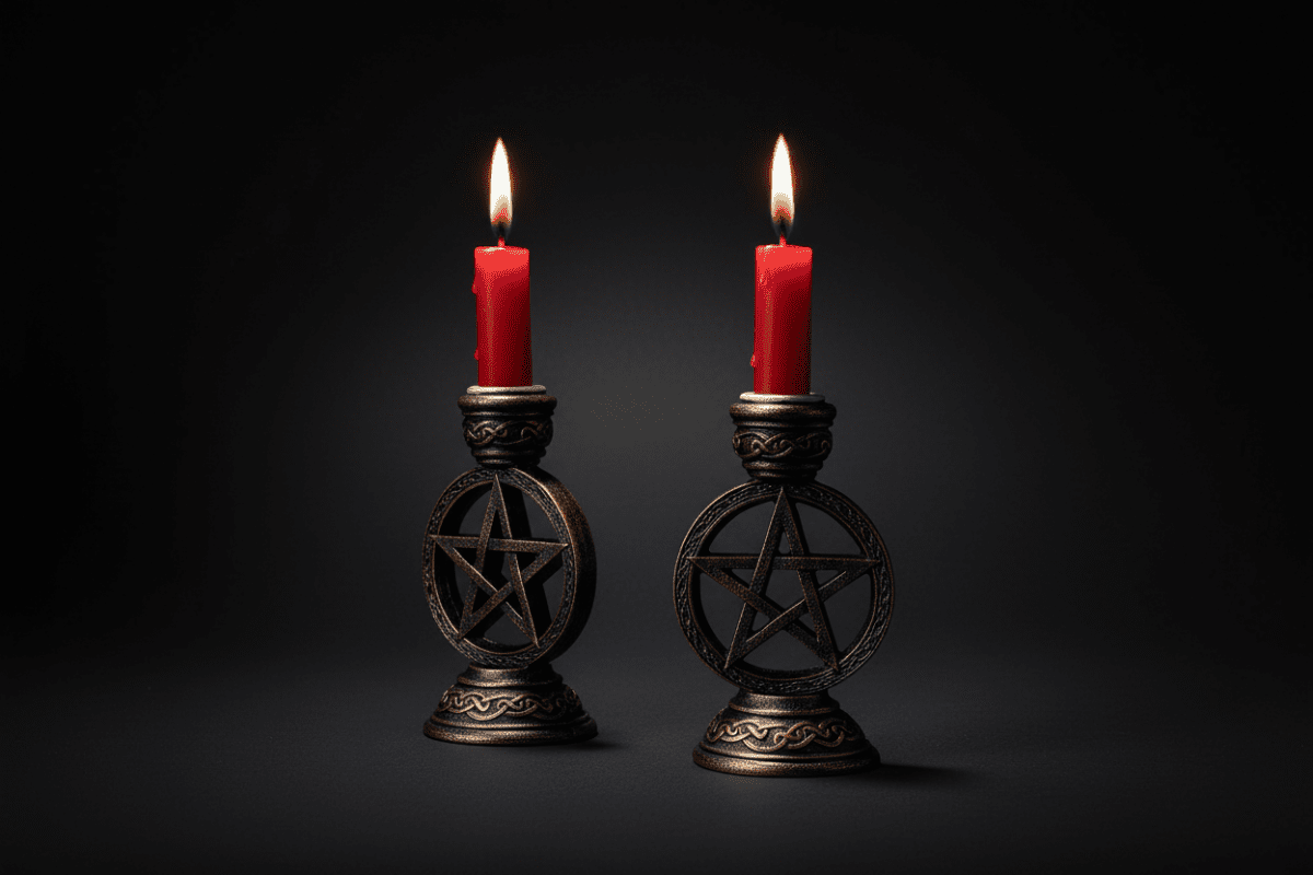 Wiccan Pentagram Candle Holder Pair – Altar Balance & Protection