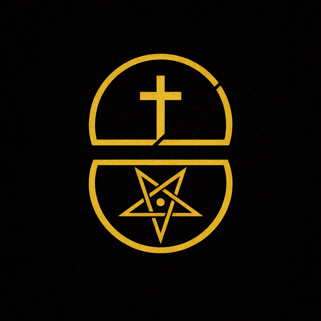 Reversed ritual symbols illustrating sacred inversion, adversarial identity, autonomy, and critique of religious authority