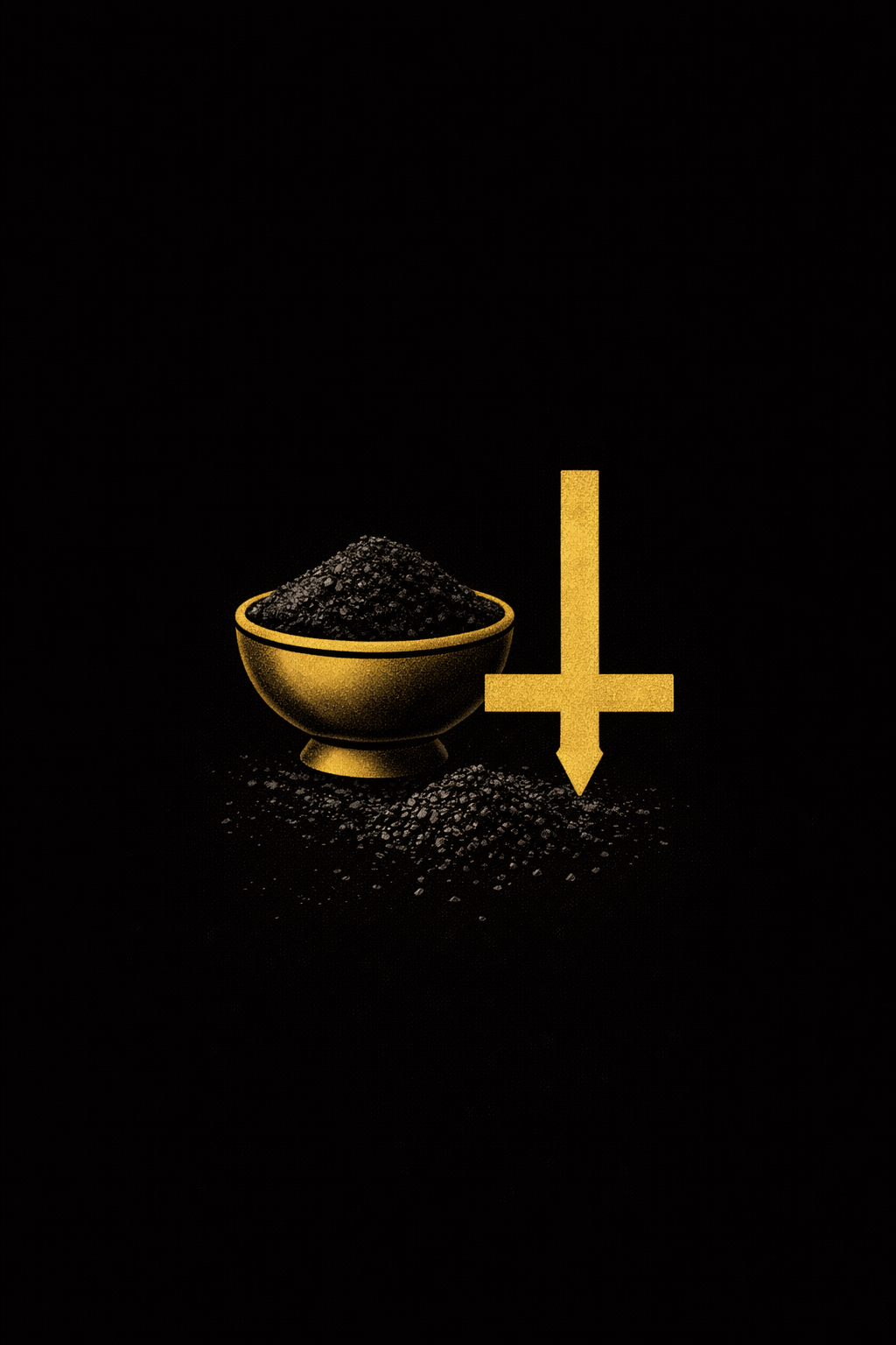 Contained ritual black salt on a Satanic altar with boundary symbols, black candle, sealed jar, and written intention