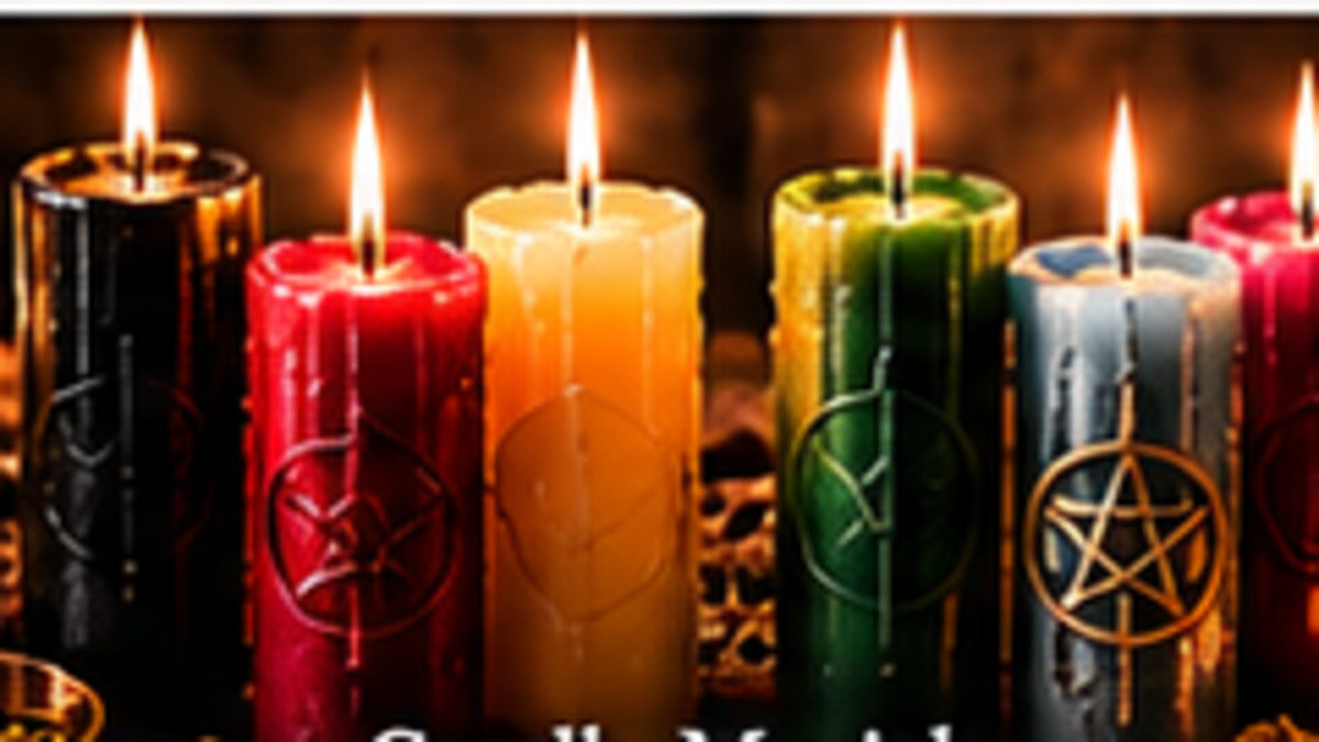 Assorted colored ritual candles illustrating common candle types used in witchcraft
