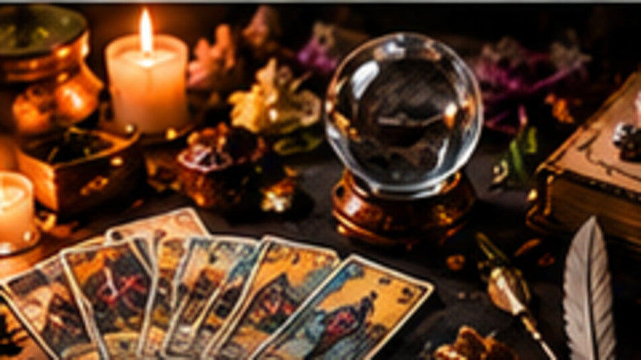 Divination tools on a table representing Ouija boards, planchettes, the ideomotor effect, and grounded use