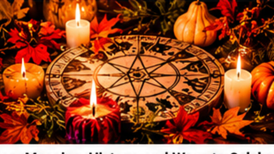 Autumn altar with candles, pumpkins, leaves, and harvest symbols for a beginner Mabon celebration