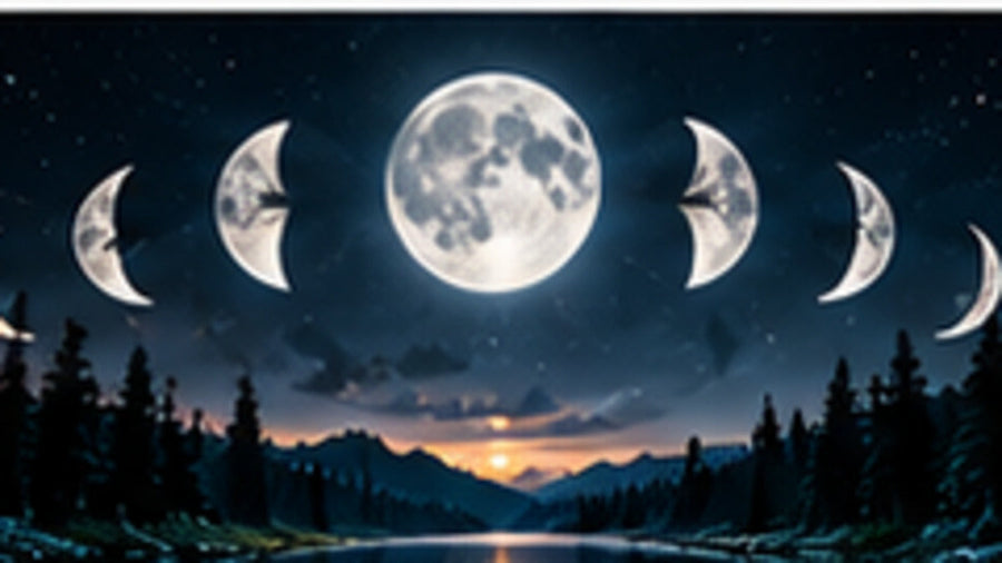 Moon phases over a dark landscape representing Saturn return timing, cycles, and long-term astrological themes