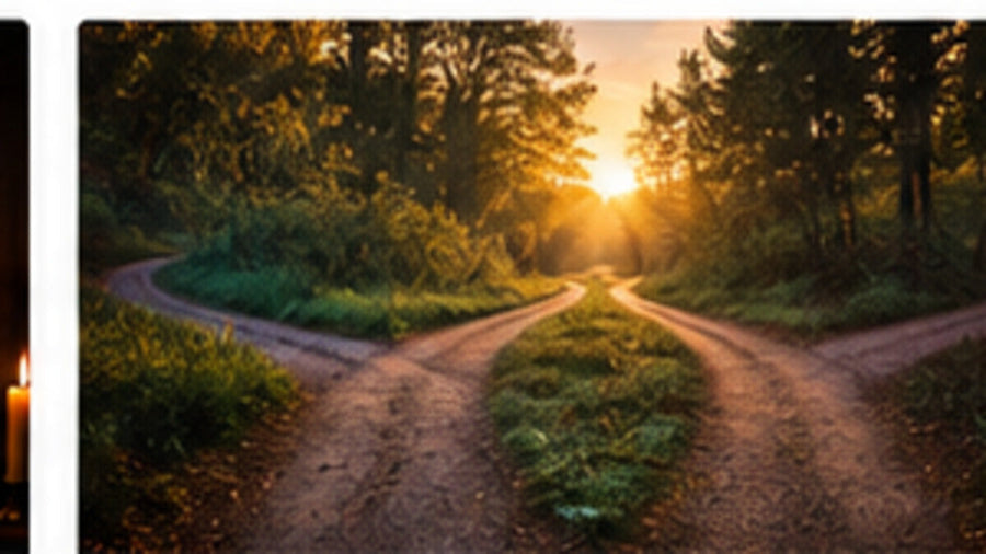 Forking path at sunrise representing intention, action, timing, reality, and why manifestation may not be working
