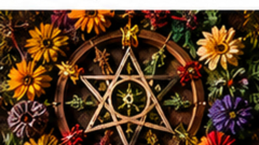 Seasonal pagan altar with flowers and candles representing Litha and summer solstice observance