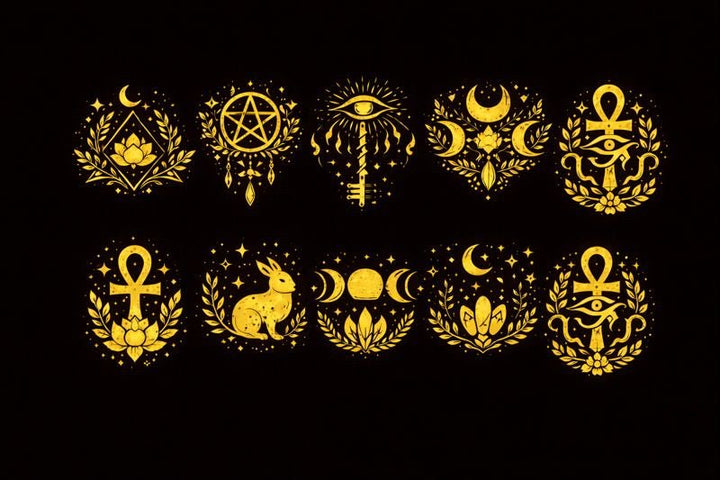 Deity correspondence reference with Celtic, Norse, Greek, Egyptian, and modern Pagan symbols, offerings, colors, and altar items