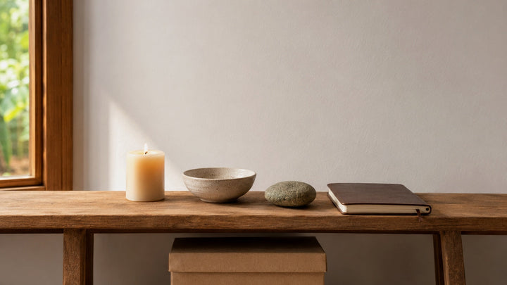 Altar cloth arranged beneath simple ritual objects to show practical choices in size, fabric, symbolism, and care