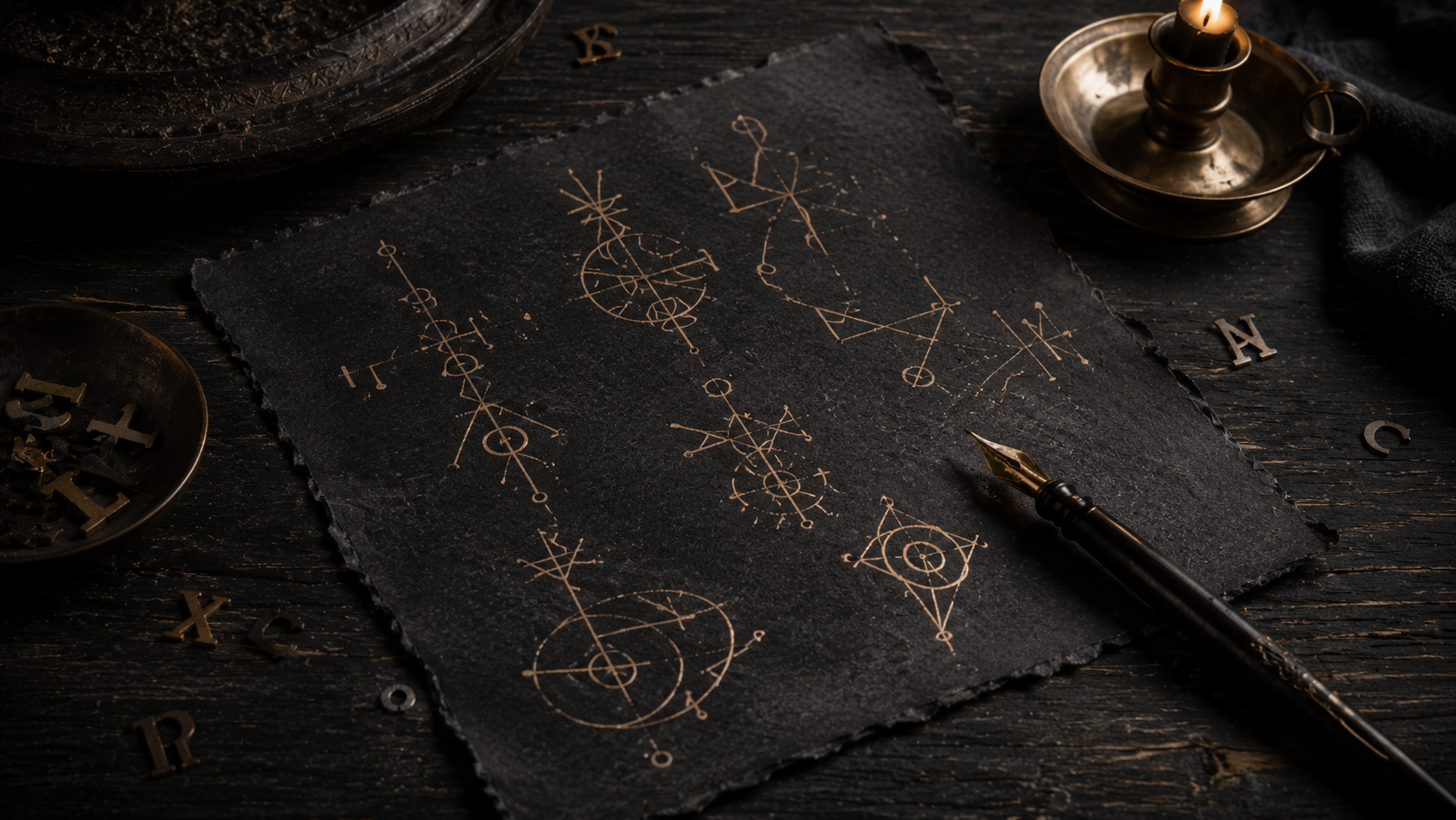 Sigil Forge Chaos Edition consonant board with reduced letters connected into an abstract personal sigil