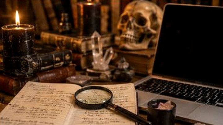 Beginner witchcraft study library with occult books arranged for building a reliable personal reference collection