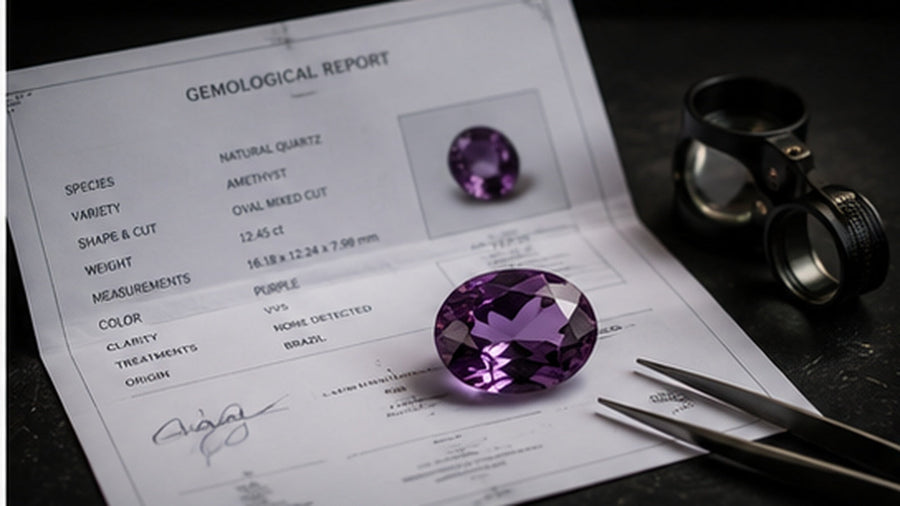 Mineral specimen, loupe, and reference materials arranged for documenting and cataloging a personal collection.