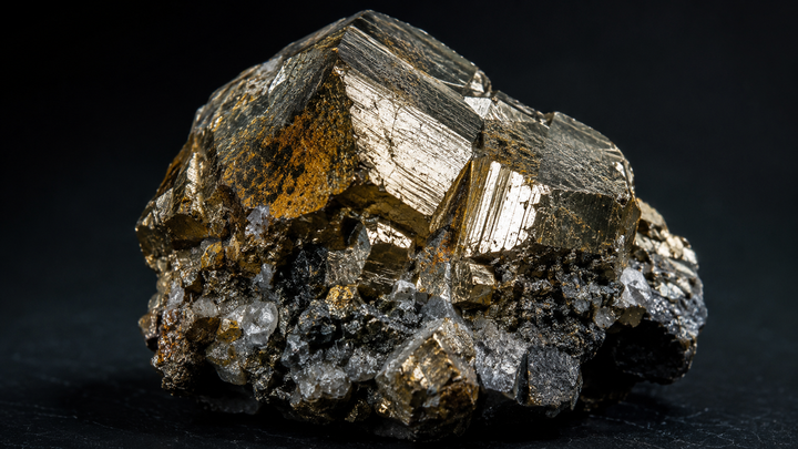 Pyrite mineral specimen showing dull oxidation and rust-colored surface alteration.