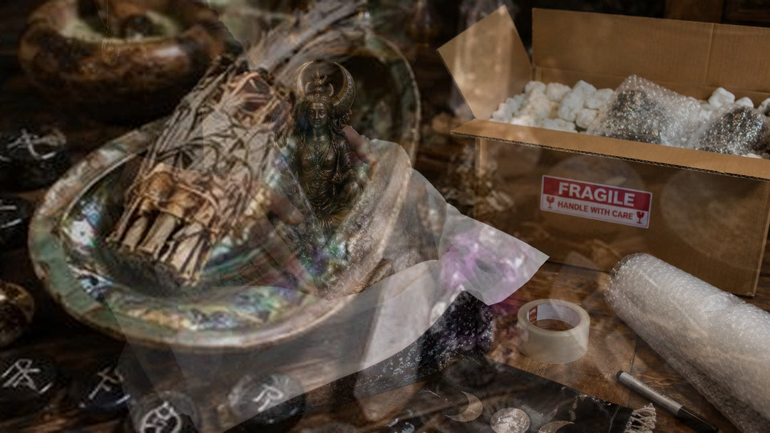 Ritual tools being sorted for respectful reuse, storage, or responsible disposal.