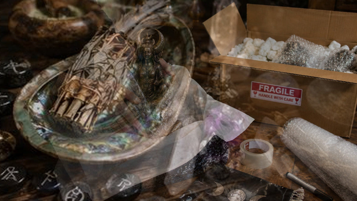 Ritual tools being sorted for respectful reuse, storage, or responsible disposal.