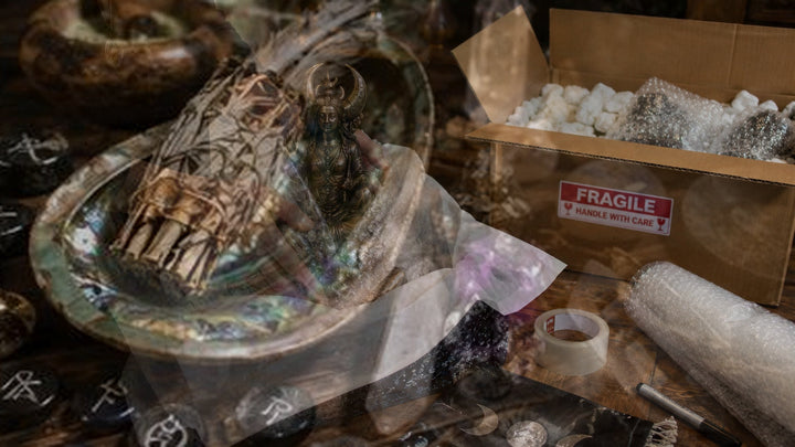 Ritual tools being sorted for respectful reuse, storage, or responsible disposal.