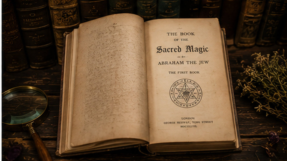 Occult books and ritual tools displayed in a welcoming shop setting for first-time visitors.