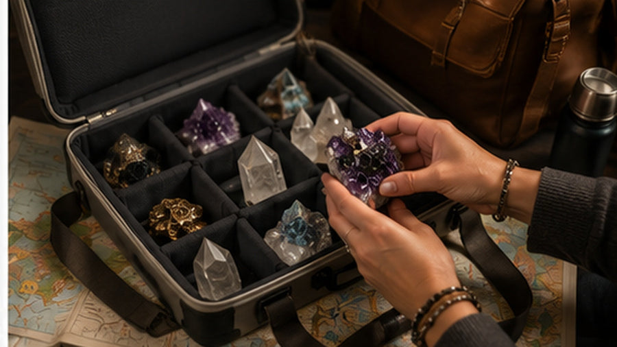 Several mineral specimens of different sizes, colors, and qualities arranged for comparison.